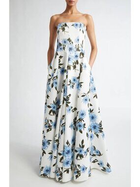 $3325 Emilia Wickstead Ragna Women's Floral Strapless Gown Maxi Dress Size 12